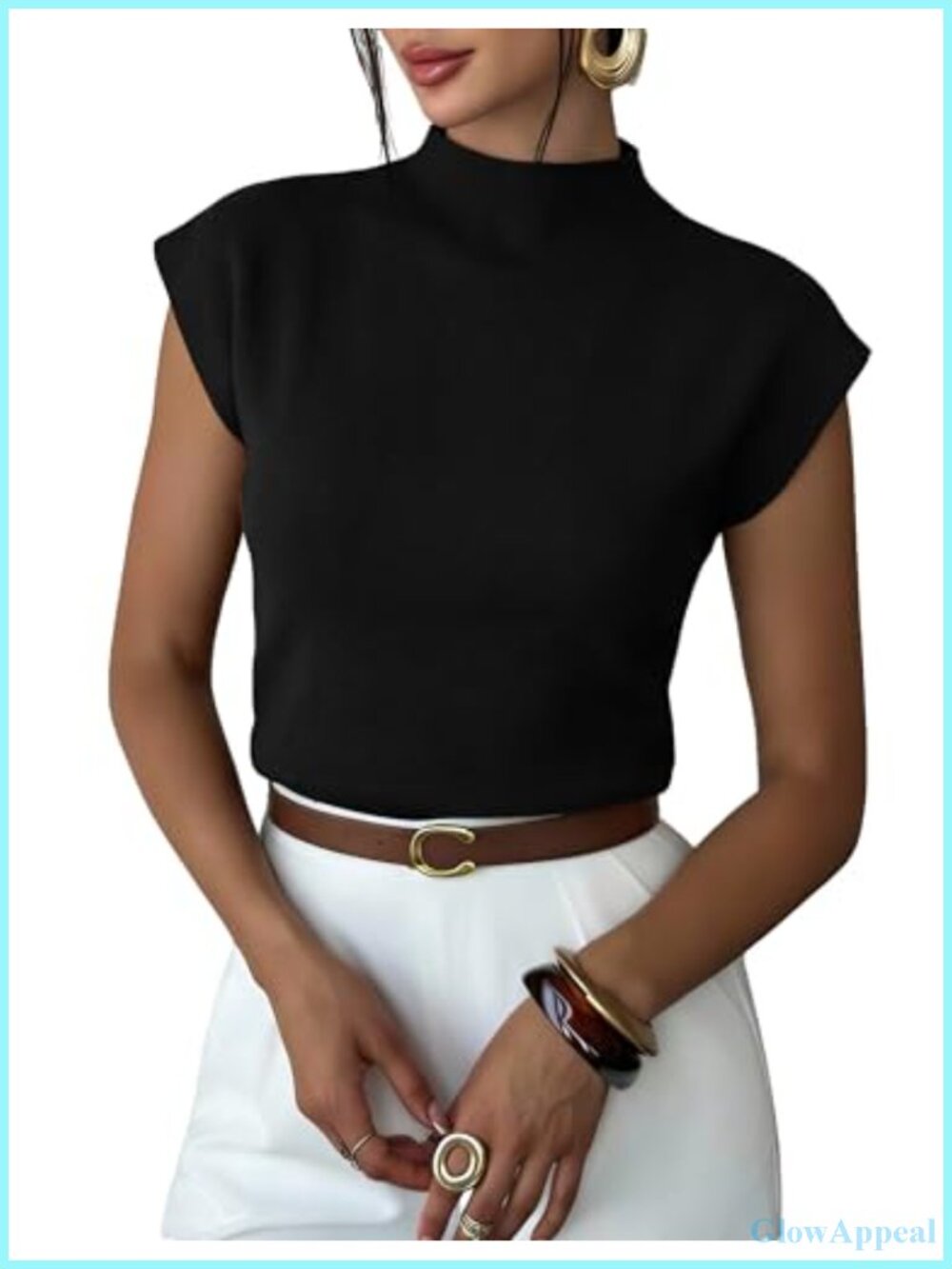 Mock Neck Cap Sleeve Knit Sweater Vest Pullover Summer Top